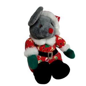 Christmas Mouse Plush Toy Tree Topper Stuffed Animal Whimsical Decor Vintage
